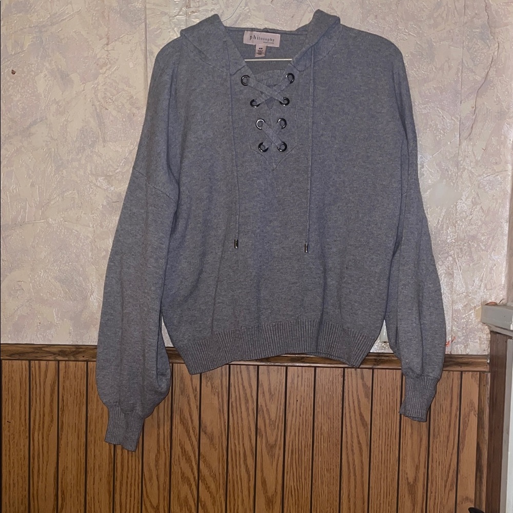 Heather Gray philosophy crop top hoodie ( m)